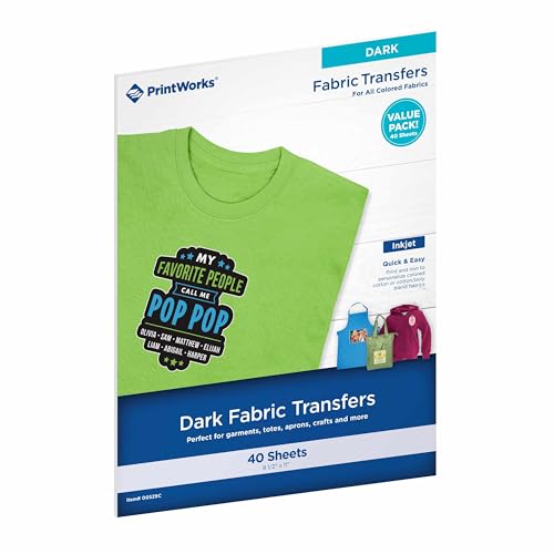 PrintWorks Iron on Heat Transfer Paper for Inkjet Printer - Printable Heat Transfer Vinyl for Dark Fabric (Printable HTV) - 8.5