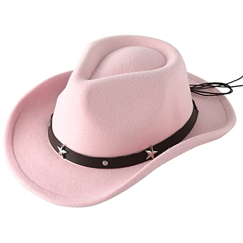Jastore Kids Girls Boys Western Cowboy Cowgirl Hat with Buckle Belt Felt Fedora Hat