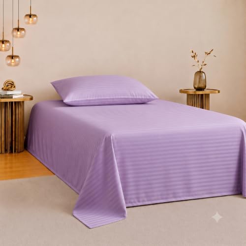 Image of Satin Striped Glace Cotton Single bedsheet with 1 Pillow Cover | Soft & Smooth Finish | Single Bed bedsheet 90 x 60 Inch | Pillow Cover 18 x 28 Inch | Breathable, Fade Resistant