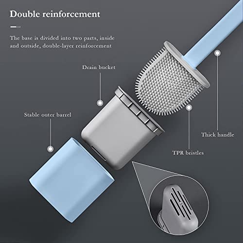 Image of Silicone Toilet Cleaning Brush Bathroom Cleaning Accessories Toilet Brush with Holder Stand Commode Cleaning Brush Closet Cleaning Brush Pot Cleaner Brush(Blue,Pack of 2)