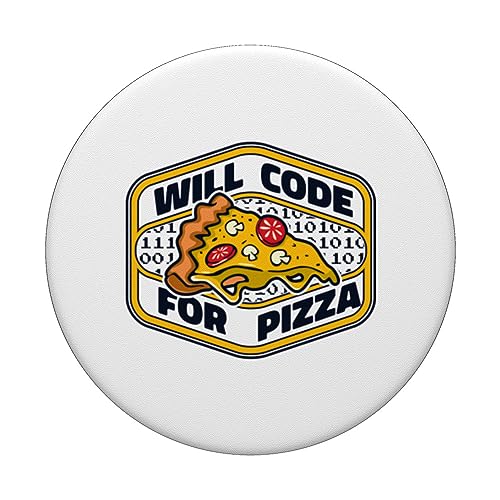 Will Code For Pizza Developer Coder Programmer PopSockets Swappable PopGrip, Black - Image 3