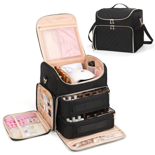 Extra Large Nail Polish Organizer Case Holds 86 to 100+ Bottles Organizer & Nail Lamp, Supply...