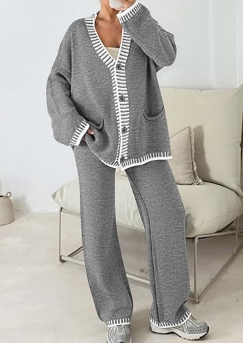 PRETTYGARDEN Lounge Sets for Women Fall 2025 Loungewear 2 Piece Outfits Cardigan Sweaters Track Suit Matching Winter Clothing