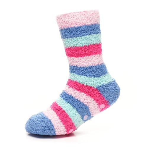 Girls Cosy Socks with Gripper 2 Pack Super Soft Socks for Warm Winter Comfort Hearts, Stars & Stripes Girls Socks3