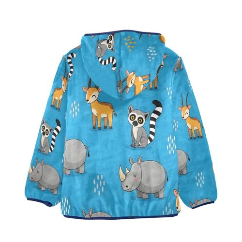 Animal Print with Blue Background Toddler Fleece Jacket Girl Boys Hooded Fleece Jacket Coat Warm Outwear Zip-up 3-10T2