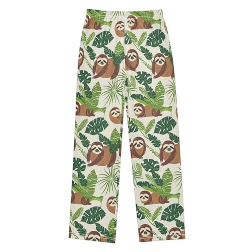ZZXXB Tropical Sloth Leaves Boys Long Pants Soft Trousers Elastic Waist Kids Lounge Bottoms with Pockets S-XL