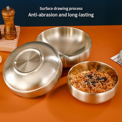 SANQIAHOME 1400ml/21cm Quality Double-Walled 18/8 Stainless Steel Large Salad Bowl,2pcs/Set, Heat-Insulated and Anti-Scald Large Soup Bowl,Gold by SANQIAHOME - Image 8