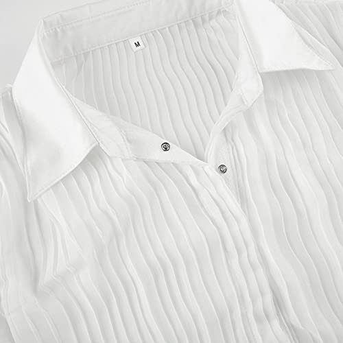 Womens Sexy Tops Button Up Shirts Flare Sleeve Blouses Y2K Streetwear See Through Party Club Wear (White, Small) #TOP2