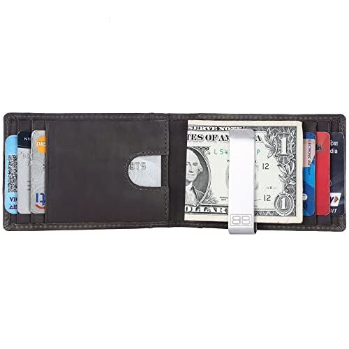 Image of Brooklyn Bridge Genuine Leather Money Clip Wallet for Men Crazy Horse Green - Premium Slim RFID Protected Wallet with Cash Clip & Multiple Card Slots, Stylish Front Pocket Design, Gift for Men