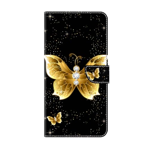 KRjcsfhy Funda para Sony Xperia 10 VI, piel sintética con tapa y función atril para Sony Xperia 10 VI, con ranuras para tarjetas y función atril para Sony Xperia 10 VI, mariposa dorada