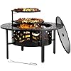 Primezone 42 outdoor fire pit with 2 grills wood burning firepit for outside with cover poker heavy duty metal fire pit large round fireplace for patio backyard picnic camping bonfire  urban country home decor
