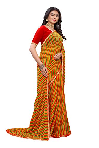 Image of AKHILAM Women's Lace Border Leheriya Chiffon Saree with Unstitched Blouse Piece(4QEN18 Parent)