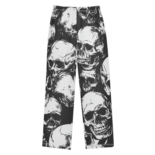 ZZXXB Skulls Print Boys Long Pants Soft Trousers Elastic Waist Kids Lounge Bottoms with Pockets S-XL