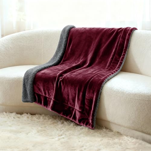 Genteele Sherpa Throw Blanket Super Soft Reversible Ultra Luxurious Plush Blanket, 50 x 60 inches, Rich Burgundy Red/Gray Genteele Sherpa Throw Blanket Super Soft Reversible Ultra Luxurious Plush Blanket, 50 x 60 inches, Rich Burgundy Red/Gray - Image 3