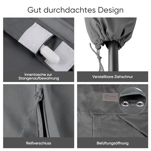 Sekey Sonnenschirm Schutzhülle für Ampelschirm,Abdeckhauben für Sonnenschirme Dunkelgrau