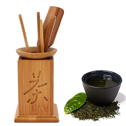 Juego de Ceremonia del té de bambú de 6 Piezas con Cuchara de té, Pinza para té, Aguja de té y Fuga de té, para té Chino Gong Fu