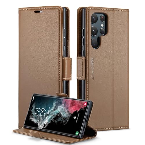 Uorker Capa de livro para Samsung Galaxy S24 Ultra, capa de couro dobrável, [fecho magnético], [bolso de carteira], capa dupla magnética (castanho)