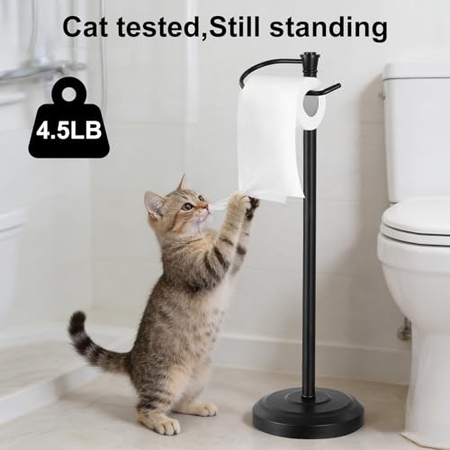 Black Toilet Paper Holder Free Standing, 25" H 304 Stainless Steel Toilet Paper Stand for Bathroom，Weighted Base Floor Tissue Roll Holder,Toilet Roll Stand by Hioflyme - Used condition - Image 3