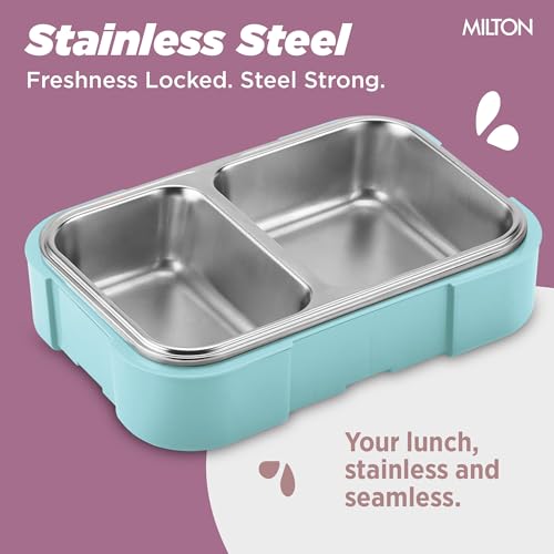 Image of Milton Ethan 2 Inner Stainless Steel Tiffin Box for School, 2 Partition, Steam Release Plug | PU Insulated, Leak-Proof, Food Grade I Lunch Box for Kids Boys, Girls with Snap Lock Lid, 650 ml, Sky Blue