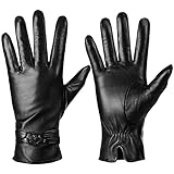 QNLYCZY Winter Leather Gloves for Women,Warm Cashmere Lining Touchscreen Texting Driving Fashion Black Glove