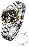 OUPINKE Womens for Watches Automatic Fashion Wrist Watch Mechanical Moon Phase Multifunction Tungsten Steel Strap Crystal Luminou Black