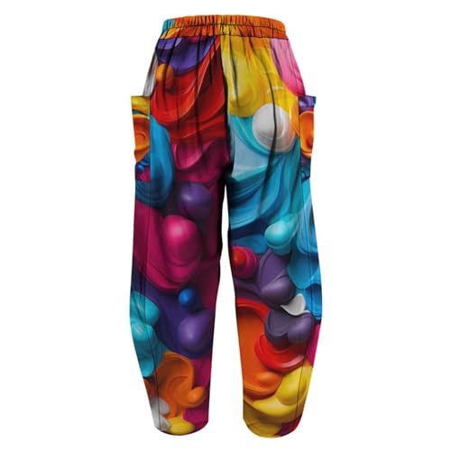 Sipumia Calça harém feminina solta com estampa tingida, hippie palazzo, calça boho joggers yoga roup