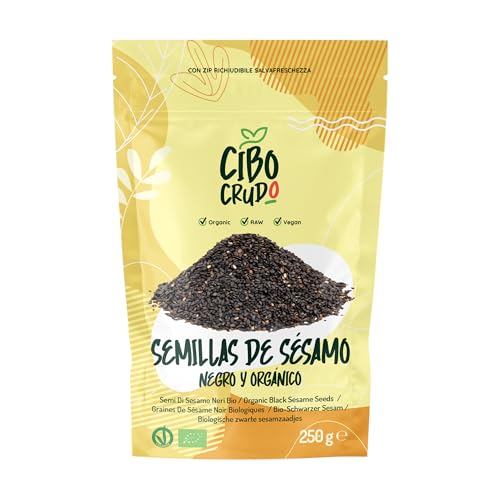 Semillas de Sesamo Negro Ecológico - 250g. Sésamo Negro Crudo non Tostado. Rico en Vitaminas y Sales Minerales Ouras sin Aditivos.