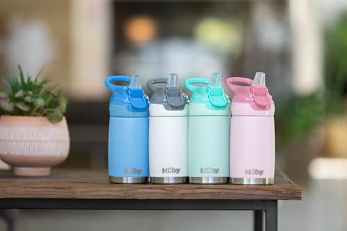 Nuby Gourde Reflex Flip-it | Isotherme en Acier Inoxydable | Anti-fuites | Voyage et Sorties | 300ml | Rose | +18 Mois