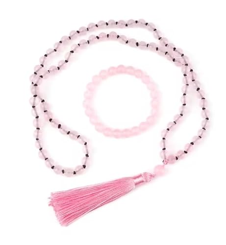 JPHHRP 1pcs 8mm Pink Spar Tassel Stretchable Necklaces Set Bohemian Women 75-85cm,pink,8MM