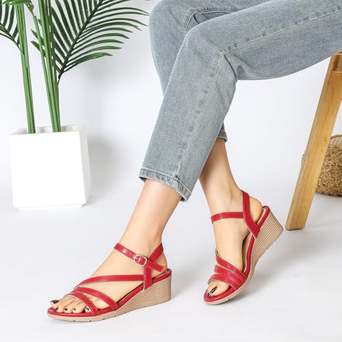 Image of Wedge Sandals for Women Dressy, Comfortable Summer Low Wedges Womens Open Toe Strappy Sandal