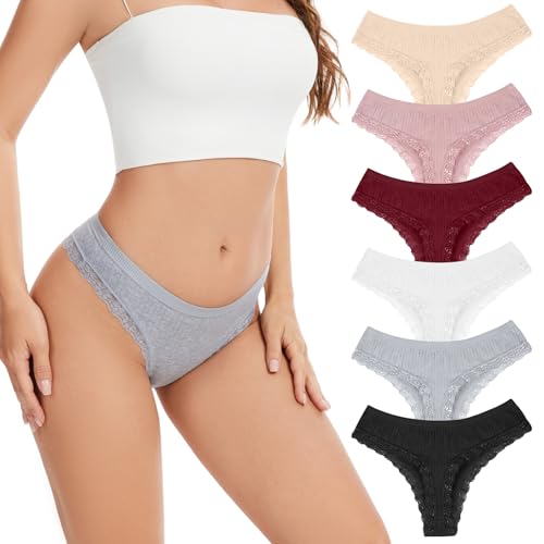 El Mejor Listado de Calzones de Mujer de Moda los mejores 5. 45 GALASALA Paquete de 6 Tangas de Mujer Tiro Bajo, Calzones de Mujer Algodón Sexy Encaje Bikini - Bragas Triángulo de Algodón y Encaje Suaves, Ropa Interior Mujer Suave y...