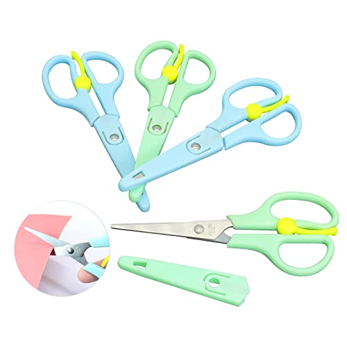 Sonuimy Kid-Friendly Craft Scissors For Age 3-8, 5.5" Toddler Safety Kids Scissors With Cover, Blunt Tip Small Spring Loaded Scissors For Child Student School Art Paper Scrapbooking Project- 4 Pack #TOP18