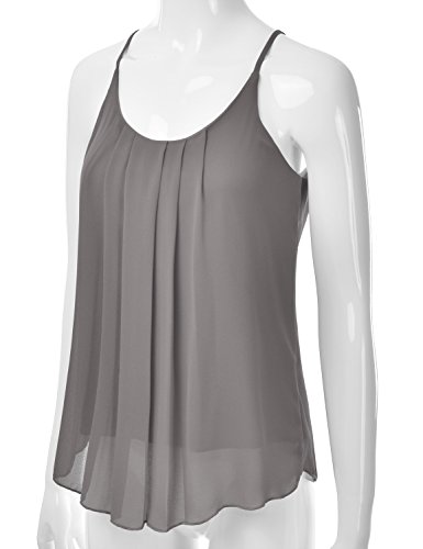 Eimin Women's Pleated Chiffon Layered Sleeveless Cami Tank Tunic Top Darksilver S #TOP1