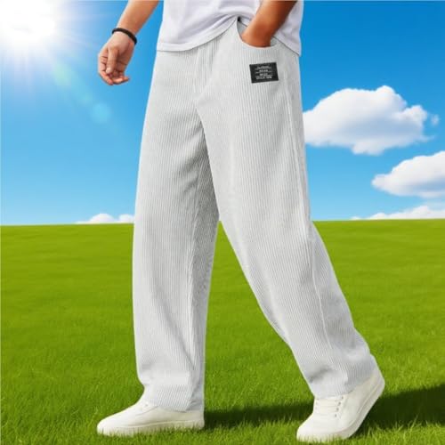 Men's Stylish Everyday Corduroy Ribbed Fabric Pants, Men's Casual Pants, Drawstring Waist with Pockets3