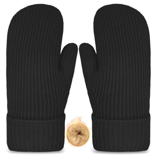 Celblisora 1 Par de manoplas de invierno, guantes para mujer, forro térmico de vellón cálido, tejido grueso, suave, cómodo, manoplas de lana, regalos para clima frío