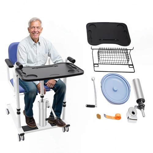 Silla elevadora hidráulica para pacientes, plegable 180°, altura ajustable, capacidad de carga de 150 kg, silla de ruedas multifunción con ruedas de freno, para personas mayores y discapacitadas