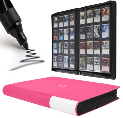 Image of D DACCKIT Card Binder 16 Pocket - Fits 1600 Cards,4X4 Ringless Card Album with Sleeves for Trading Cards & Sports Cards(Model C,Rose Red)