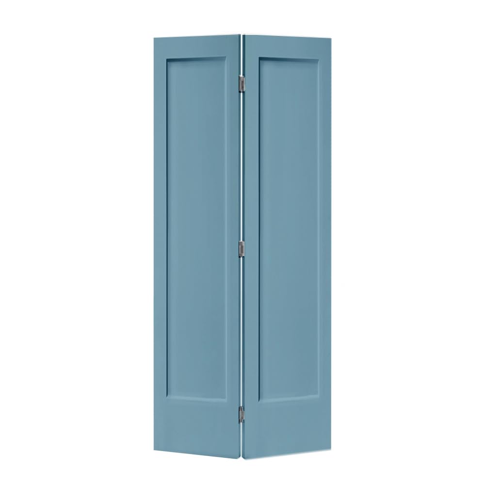 30 in. x 80 in. 1 Panel Shaker Dignity Blue Painted MDF Composite Bi-Fold Closet Door with Hardware Kit