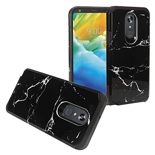 Z-GEN - for LG Stylo 5 (2019), Stylo 5X, Stylo5+ Plus, LM-Q720, LM-L722DL - Hybrid Image Phone Case + Tempered Glass Screen Protector - AD1 Black Marble