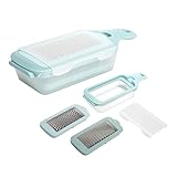 Tasty Interchangeable Grater with Storage Box, Includes Coarse & Fine Stainless Steel Blades, Non-Slip Base for Stability, Dishwasher Safe, Aqua