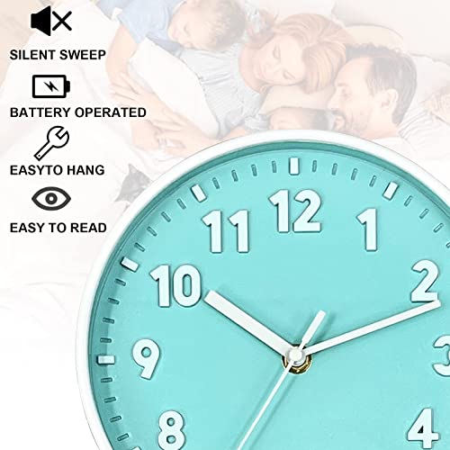Andstar 8 Inch Round Wall Clock With 3D Arabic Numerals Eco-Friendly Silent Non Ticking Easy To Read Wall Clock For Office Kitchen Bedroom Classrooms Living Room(Blue) #TOP2