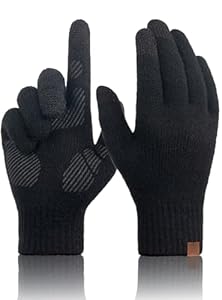 Gants Homme Hiver Laine Mérinos, Gants en Tricot avec Écran Tactile pour Homme et Femme, Tissu Doux et Chaud pour Texting Smartphone Running Marche Conduite Randonnée - Noir M