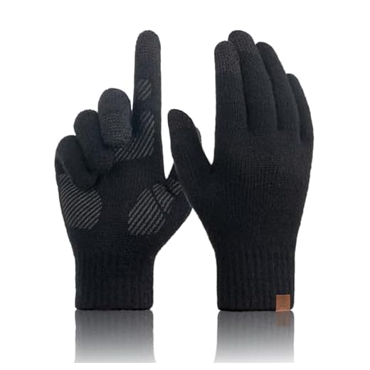 Gants Homme Hiver Laine Mérinos, Gants en Tricot avec Écran Tactile pour Homme et Femme, Tissu Doux et Chaud pour Texting Smartphone Running Marche Conduite Randonnée - Noir M