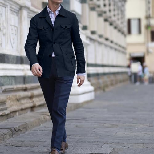 Mens Casual Linen Cargo Jackets Multi Pocket Utility Safari Jackets Lightweight Work Coats Button Down Overshirts4