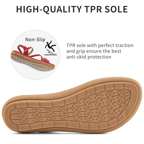Image of Aomigoct Dressy Womens Sandals Summer: Comfortable Strappy Flats Sandals Women - Casual Walking Woman Shoes