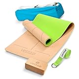 Vesta+ Yogamatte Kork+ Yogablock+ Yogagurt+ Tasche+ Fitness App | Deine Yogamatte Kautschuk aus öko Naturkork | Kork Yogamatte rutschfest | Die Yogamatte Naturkautschuk für das Plus Deinem Workout!