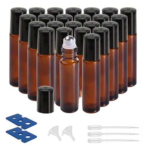 Flacons à bille en verre anti-fuite lot de 24 applicateurs rechargeables marron 10ml