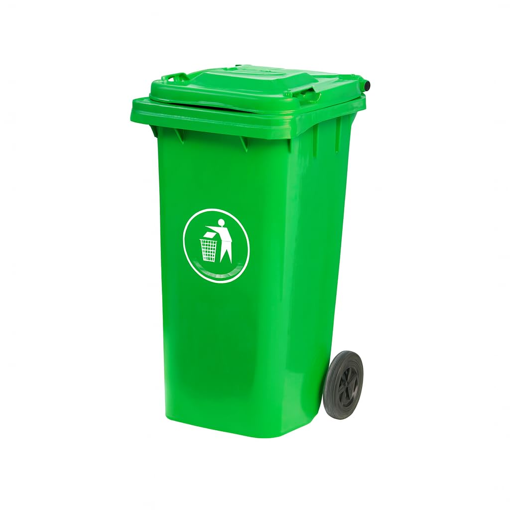 BURAKH Recycling Wheelie Bin Dustbin Rubbish Waste Trash Kitchen Home Office 100L 120L EN840 | Outdoor Rubbish Waste with Wheels | Recycling Food Dustbin (Green, 100L)