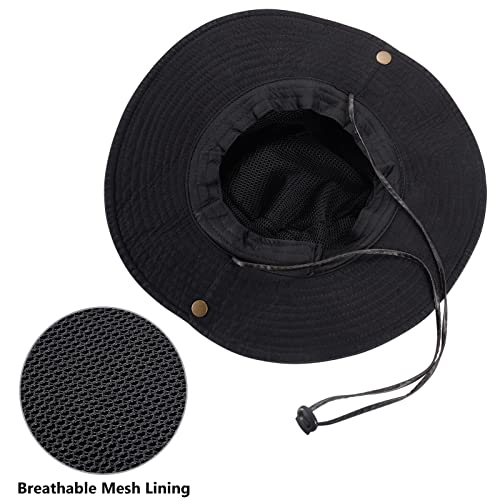 Obling Sun Hat, Fishing Hat Upf 50 Wide Brim Bucket Hat Safari Boonie Hat B-Black #TOP1