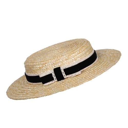 Womens Straw Boater Hat 1940s Vintage Very Low Fascinator Base Mini Top Hat with Velvet and Crochet Ribbon